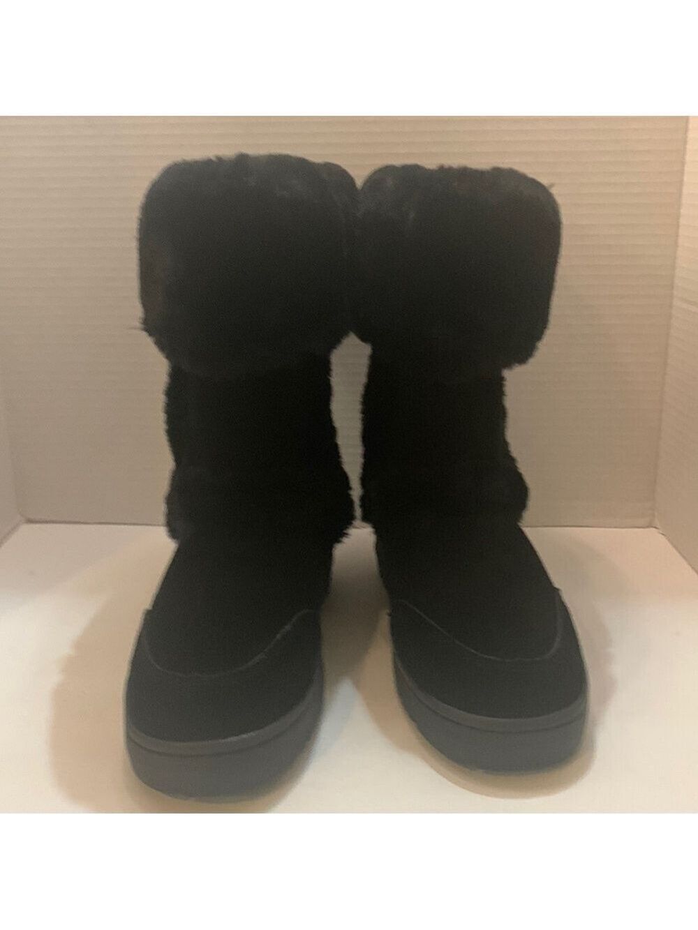 NWOT Style & Co Black Faux Suede Fur-Trimmed Mid Calf Boots - Size 6